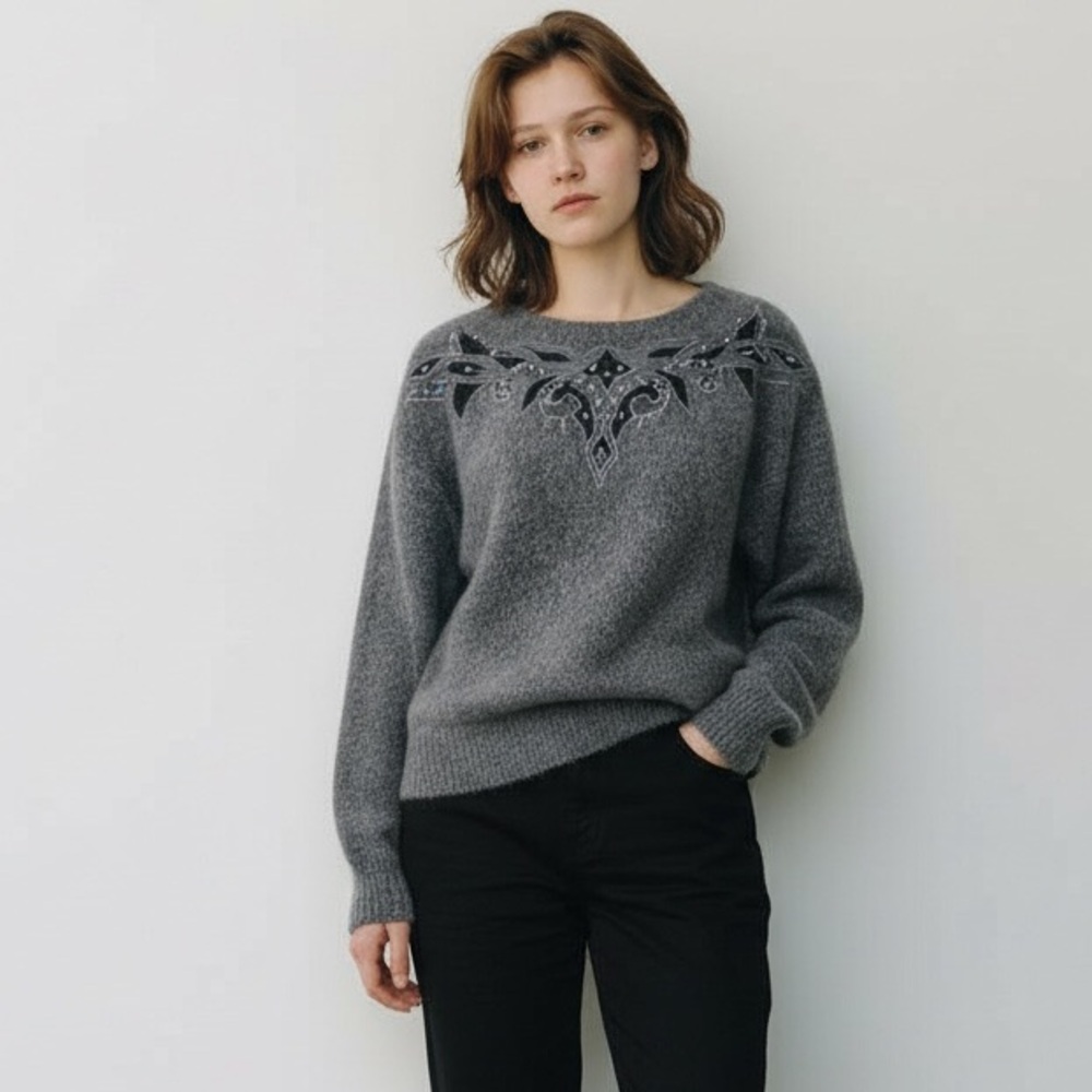 Uno & Una | Vintage Gray Silk Angora Blend Sweater L